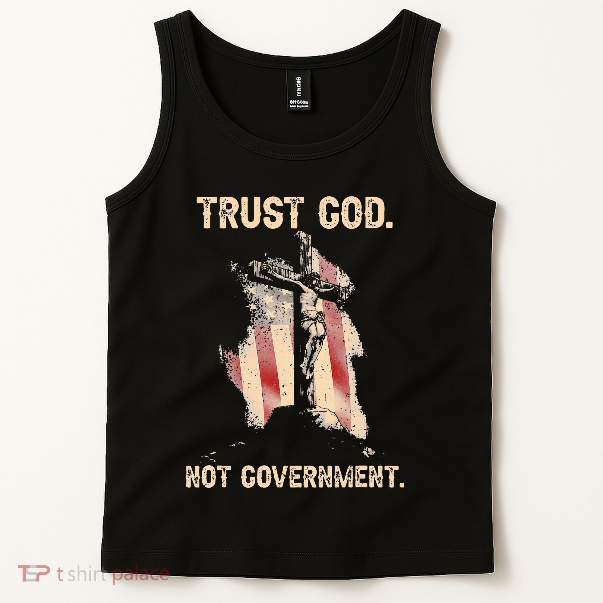 Trust God Not Government Christian Faith Cross Us Flag Tank Top