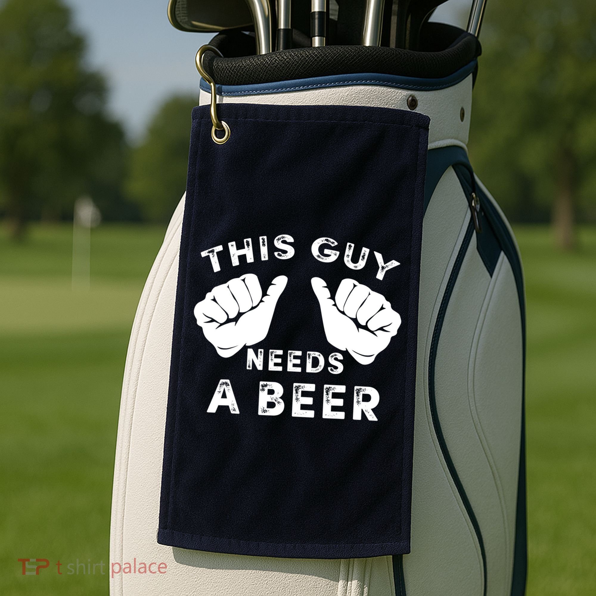This Guy Needs A Beer Funny Drinking Gift Golf Towel