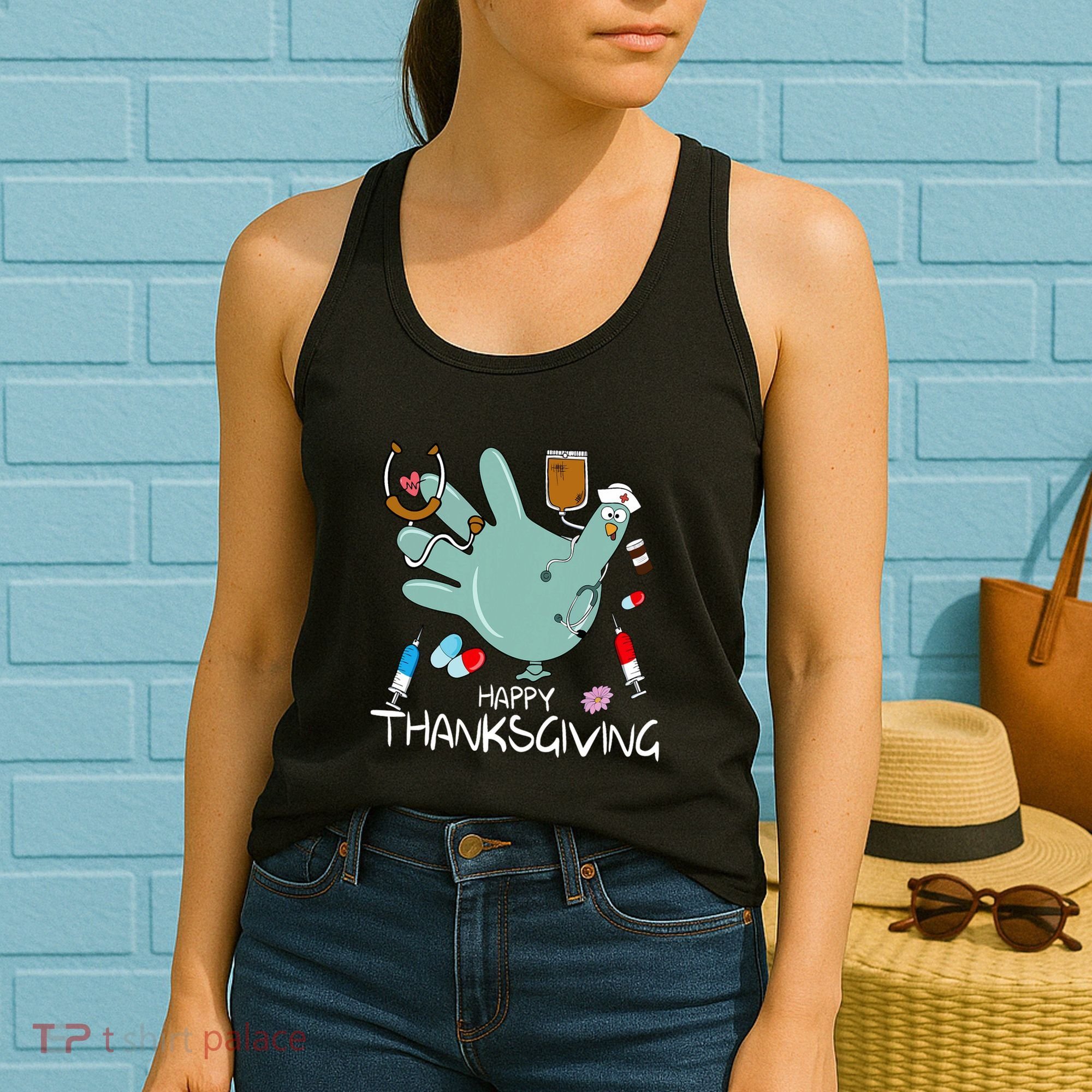 Turkey Glove Nurse Happy Thanksgiving Gobble Gobble Nurse Women's Tank Top