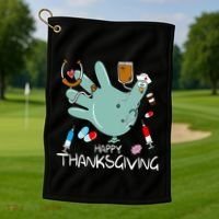 Turkey Glove Nurse Happy Thanksgiving Gobble Gobble Nurse Golf Towel thumb 1