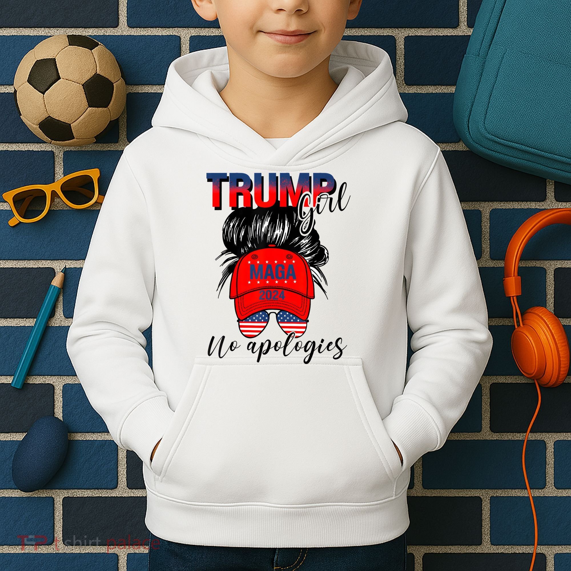 Trump Girl No Apologies Patriotic American Kids Hoodie