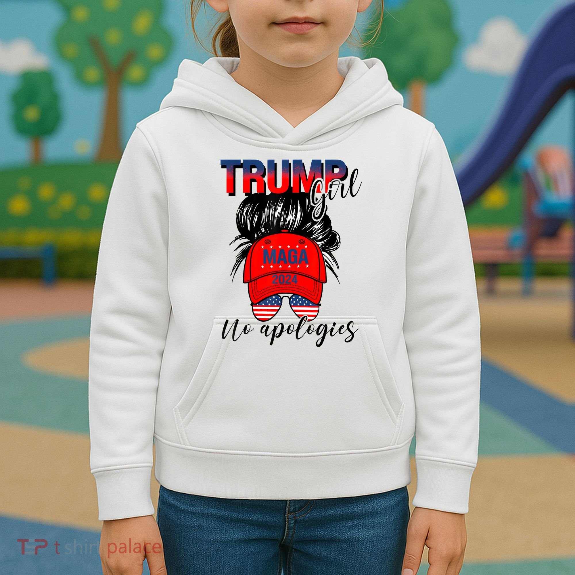 Trump Girl No Apologies Patriotic American Kids Hoodie