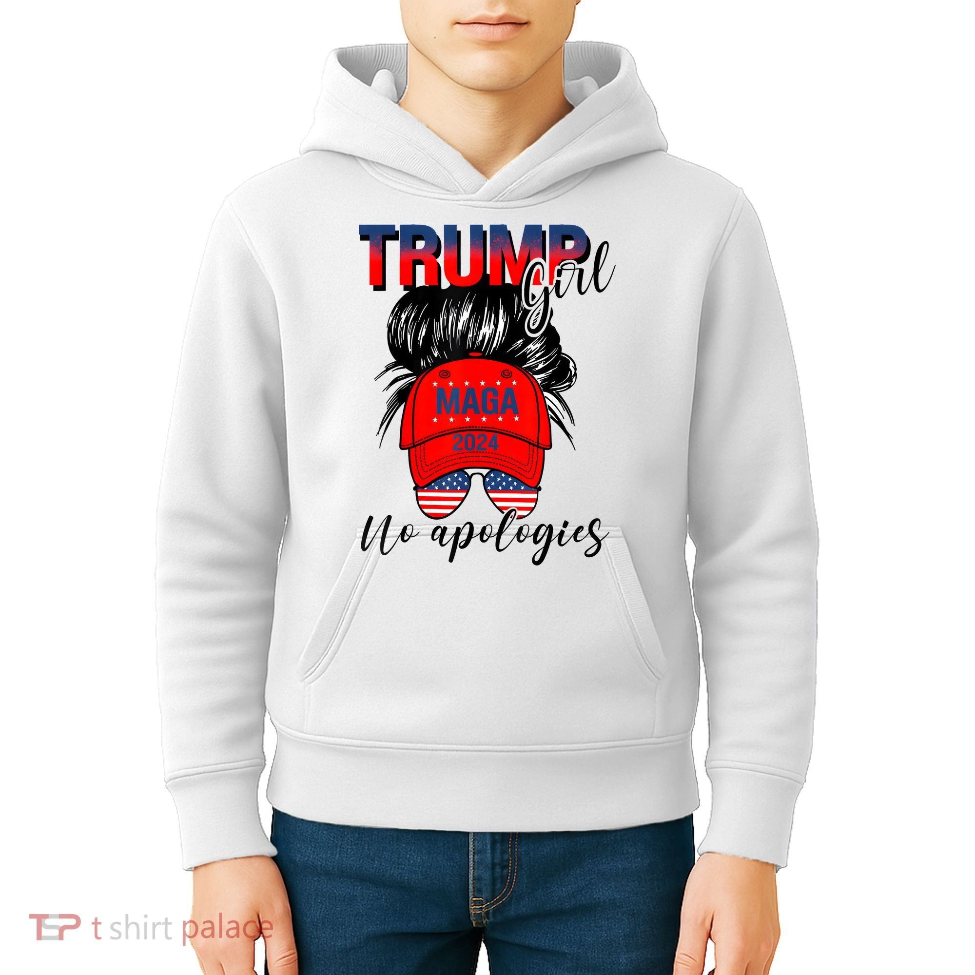 Trump Girl No Apologies Patriotic American Kids Hoodie