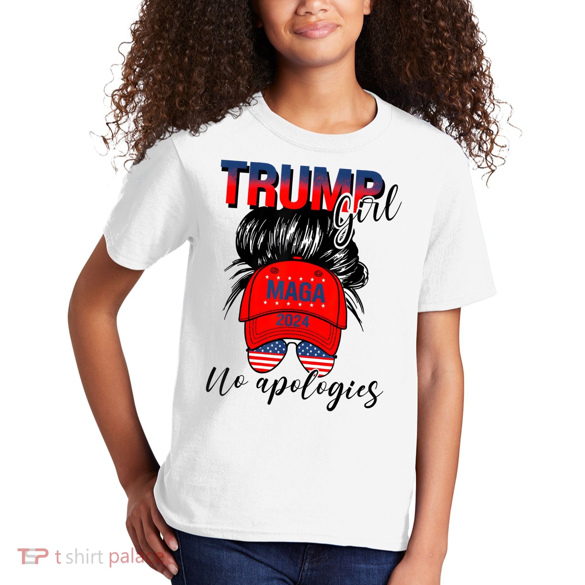 Trump Girl No Apologies Patriotic American Kids T-Shirt