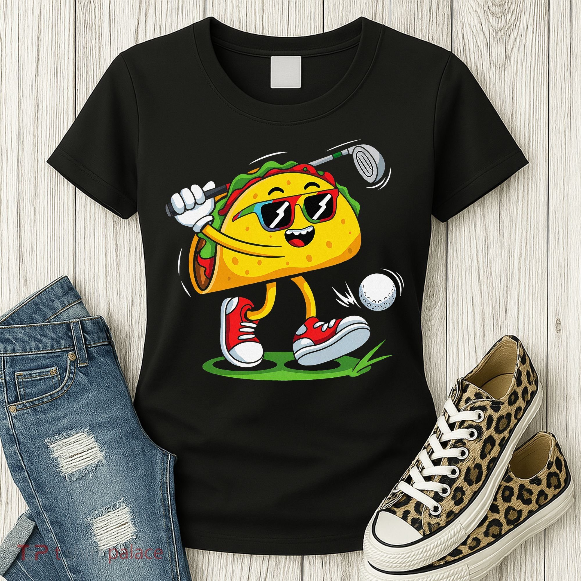 Taco Golf Player Cinco De Mayo Food Fiesta Mexican Golfer Women's T-Shirt
