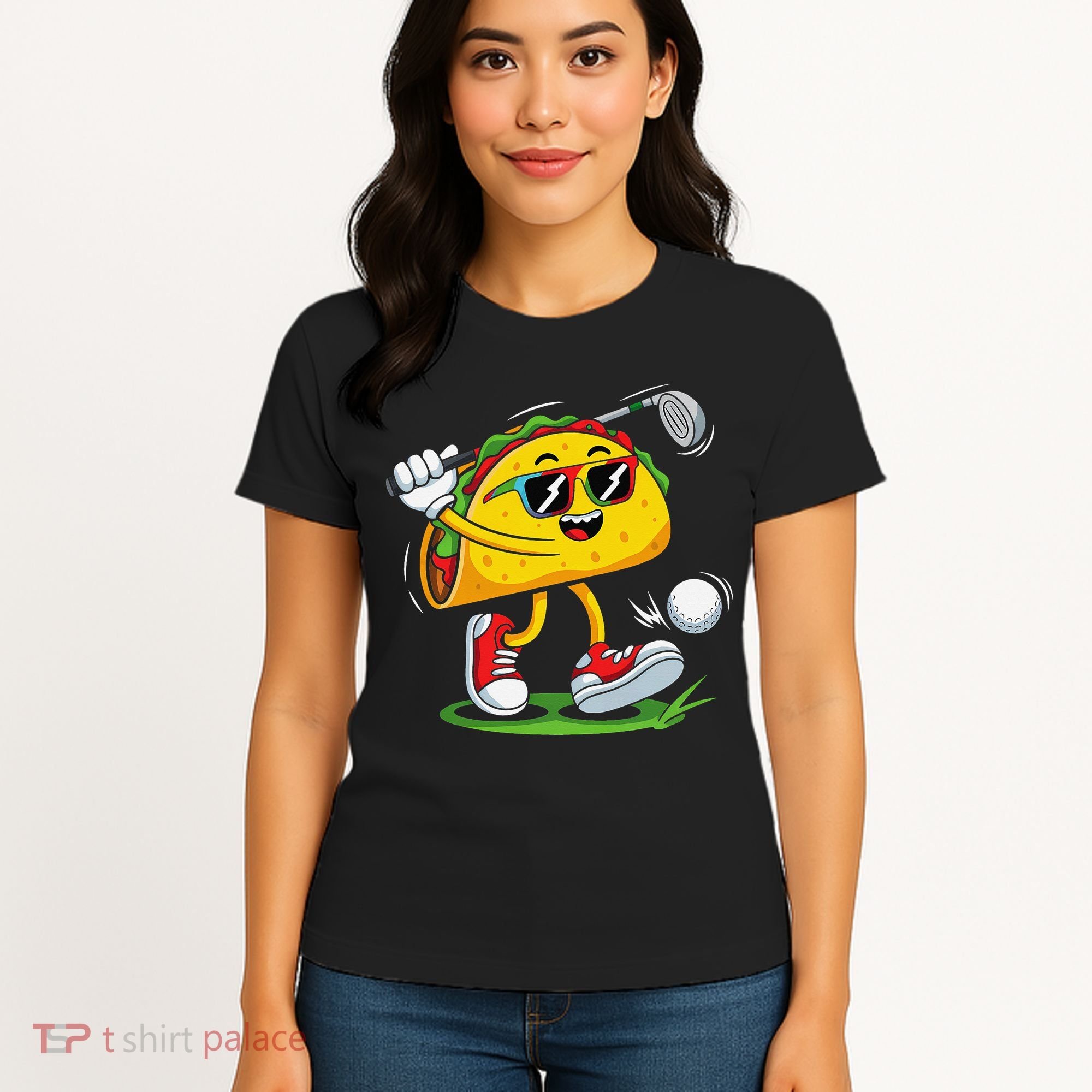 Taco Golf Player Cinco De Mayo Food Fiesta Mexican Golfer Women's T-Shirt