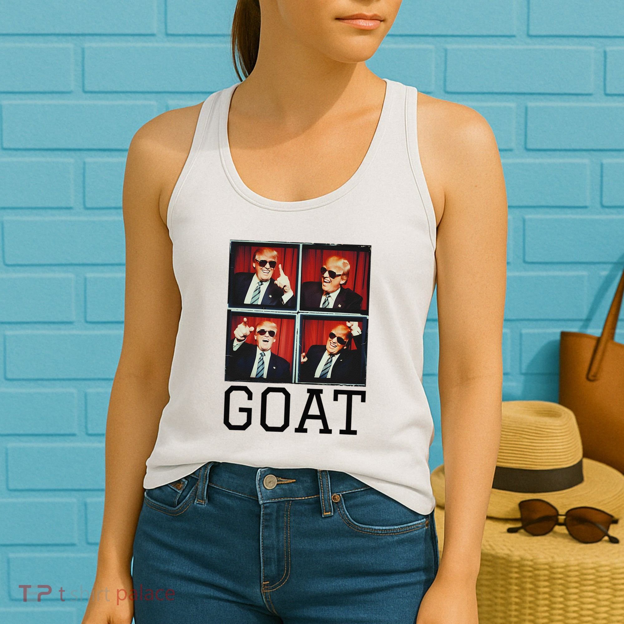 The Greatest President Photobooth Cool Donald Trump Goat Women's Tank Top