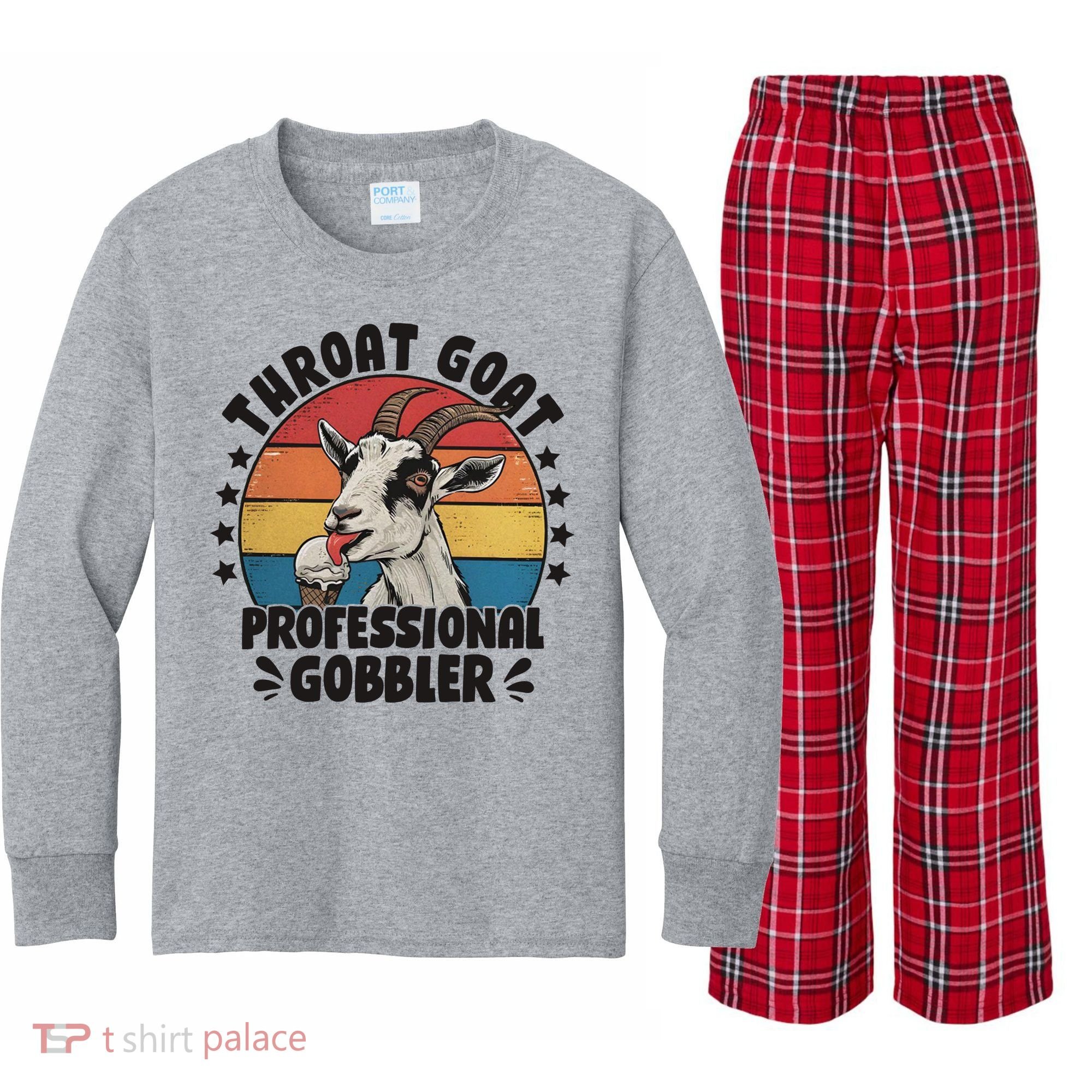Throat Goat Professional Gobbler Funny Kids Long Sleeve Plaid Pajama Set