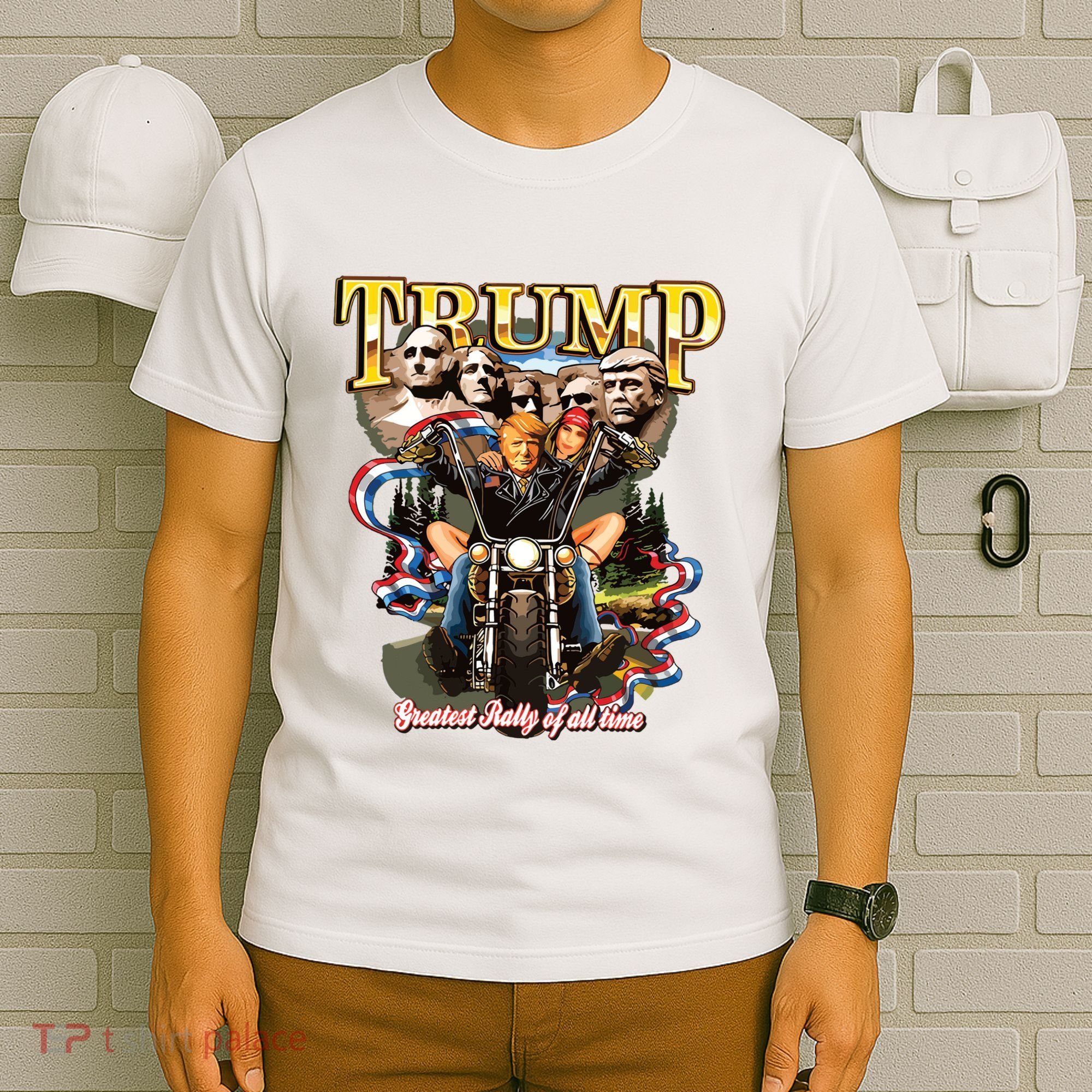 Trump Greatest Rally Of All Time Motorcycle On Back T-Shirt
