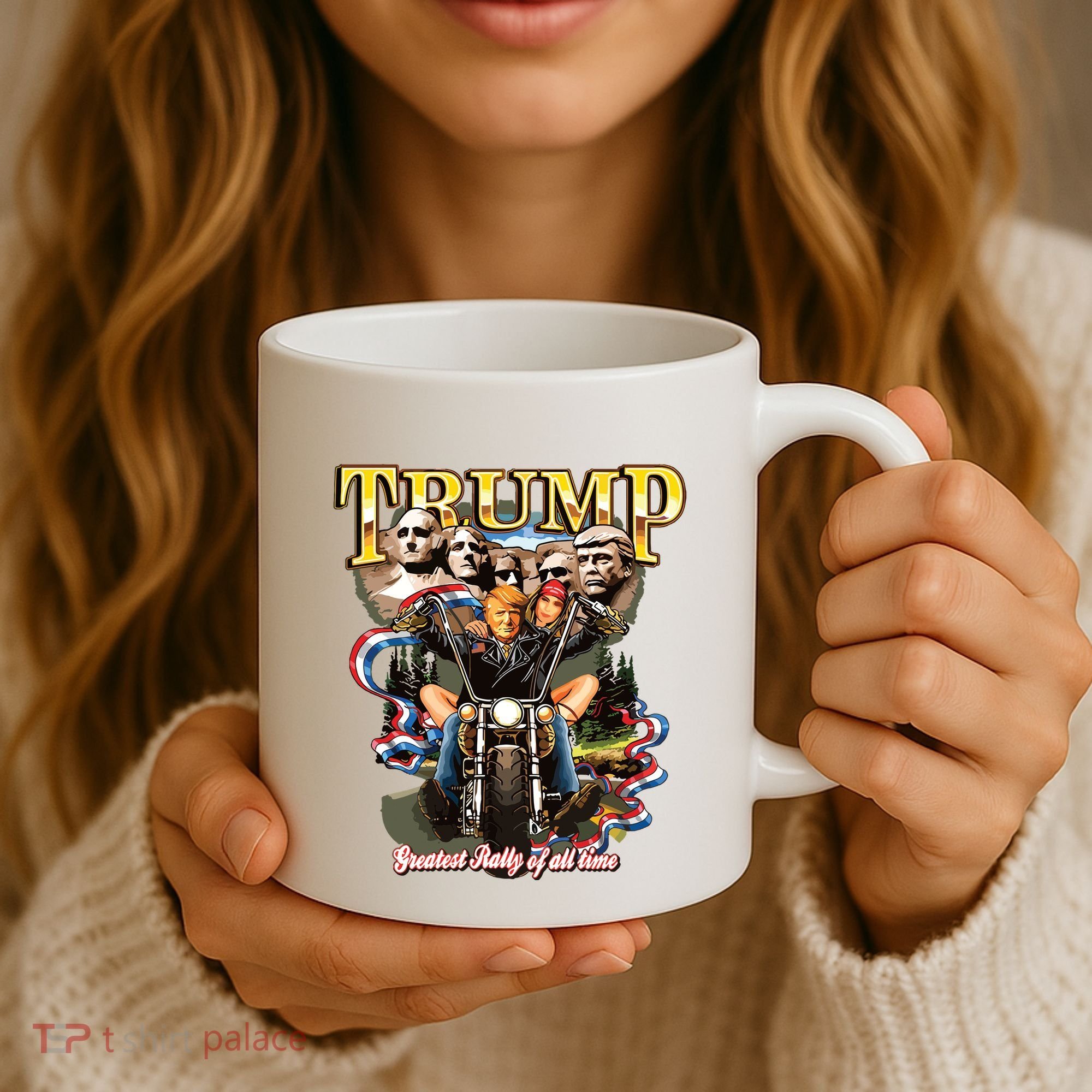 Trump Greatest Rally Of All Time Motorcycle On Back Coffee Mug