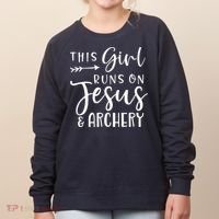 This Girl Runs On Jesus And Archery Women's Sweatshirt thumb 0