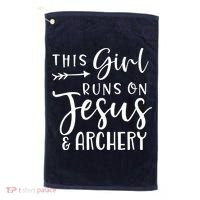 This Girl Runs On Jesus And Archery Golf Towel thumb 0