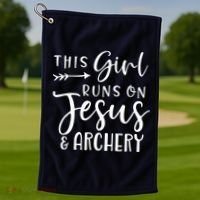 This Girl Runs On Jesus And Archery Golf Towel thumb 1