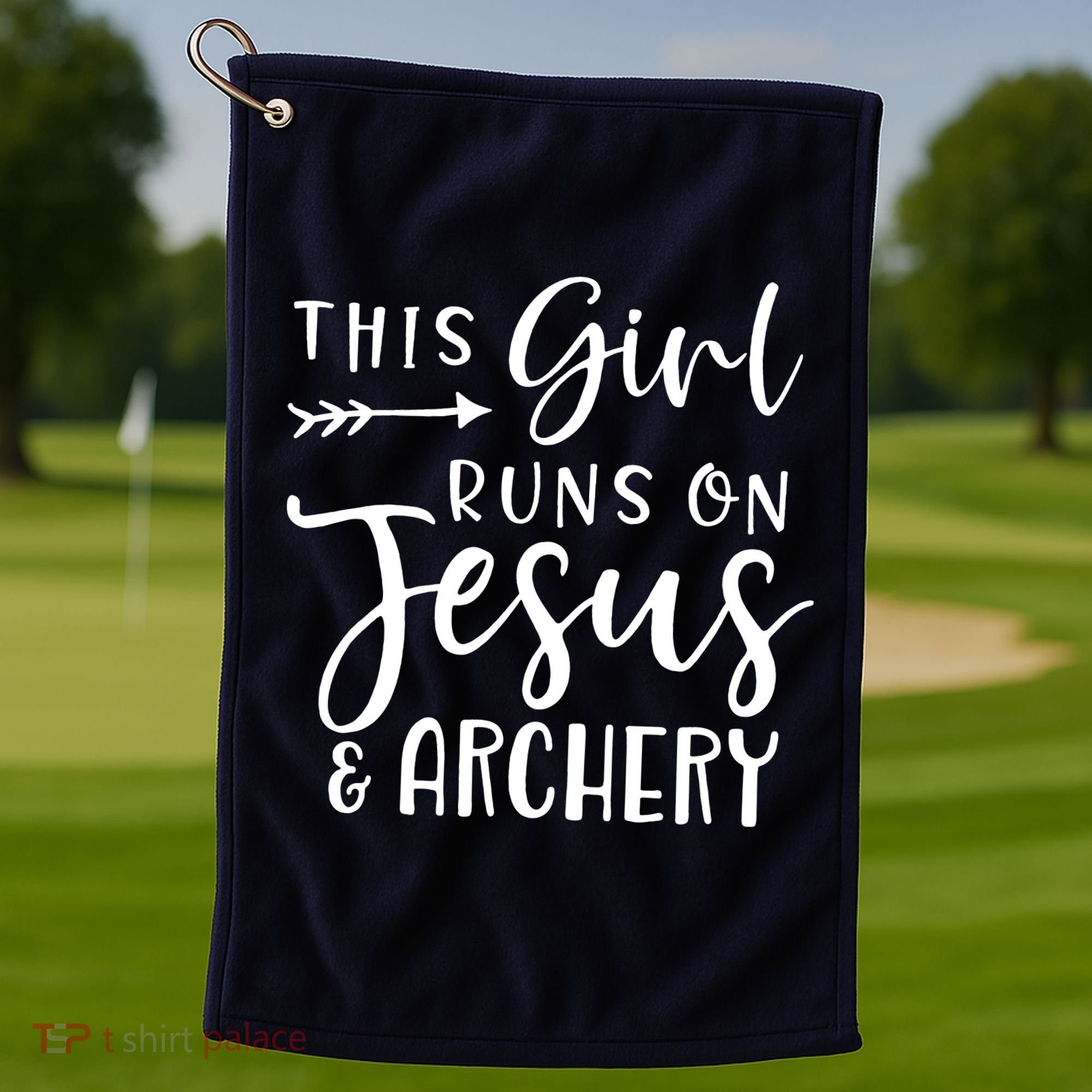 This Girl Runs On Jesus And Archery Golf Towel