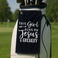 This Girl Runs On Jesus And Archery Golf Towel thumb 2