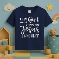 This Girl Runs On Jesus And Archery Toddler T-Shirt thumb 3
