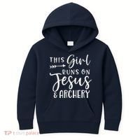 This Girl Runs On Jesus And Archery Kids Hoodie thumb 0