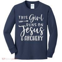 This Girl Runs On Jesus And Archery Kids Long Sleeve Shirt thumb 0