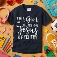 This Girl Runs On Jesus And Archery Kids T-Shirt thumb 3
