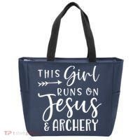 This Girl Runs On Jesus And Archery Tote Bag thumb 0