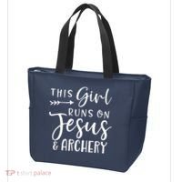 This Girl Runs On Jesus And Archery Tote Bag thumb 3