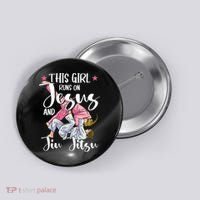 This Girl Runs On Jesus And Jiu Jitsu Button thumb 0