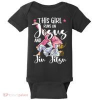 This Girl Runs On Jesus And Jiu Jitsu Baby Bodysuit thumb 0