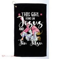 This Girl Runs On Jesus And Jiu Jitsu Golf Towel thumb 0