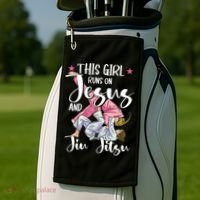 This Girl Runs On Jesus And Jiu Jitsu Golf Towel thumb 2