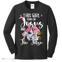 This Girl Runs On Jesus And Jiu Jitsu Kids Long Sleeve Shirt thumb 0