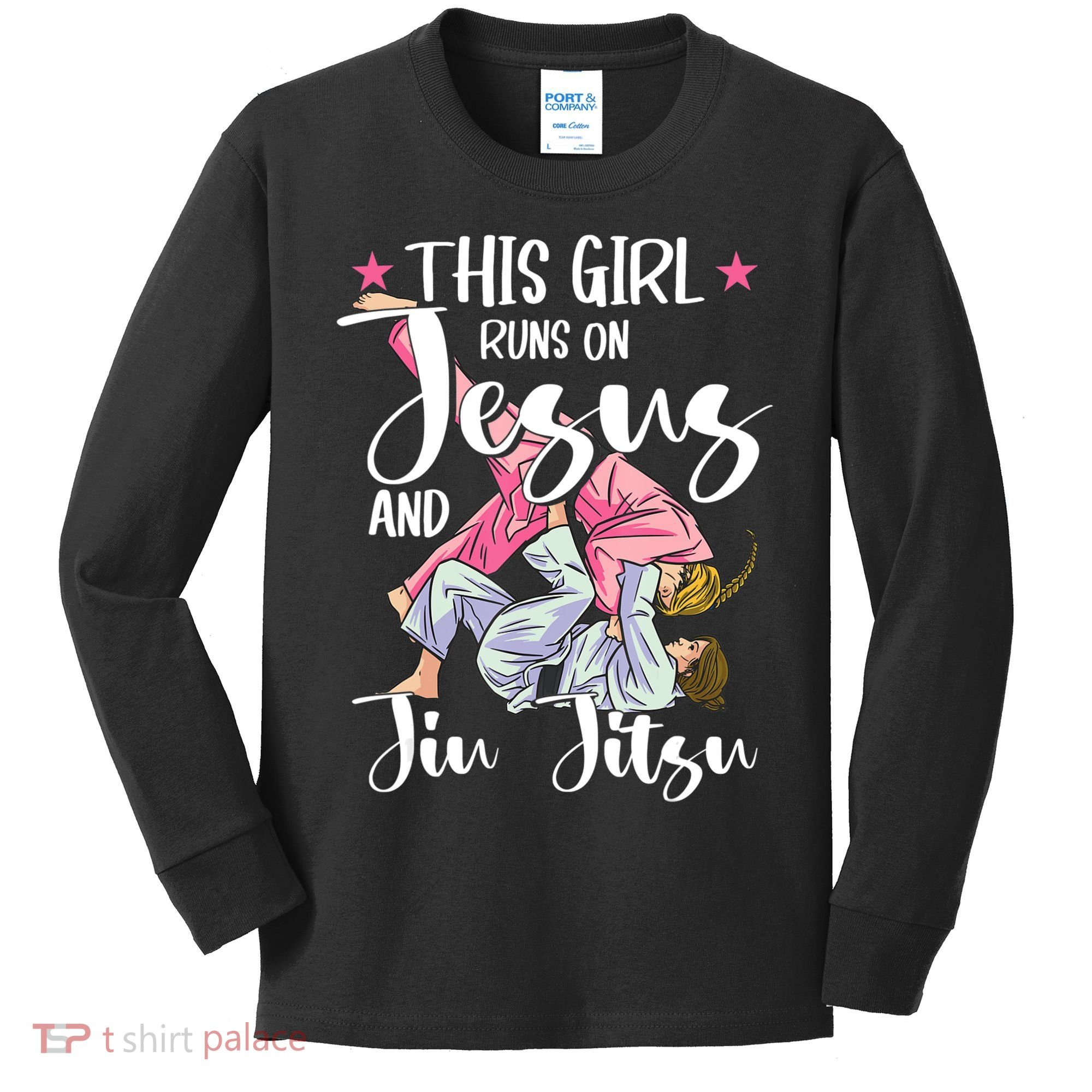 This Girl Runs On Jesus And Jiu Jitsu Kids Long Sleeve Shirt