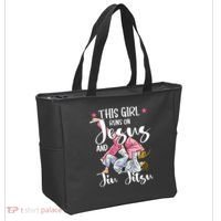 This Girl Runs On Jesus And Jiu Jitsu Tote Bag thumb 2