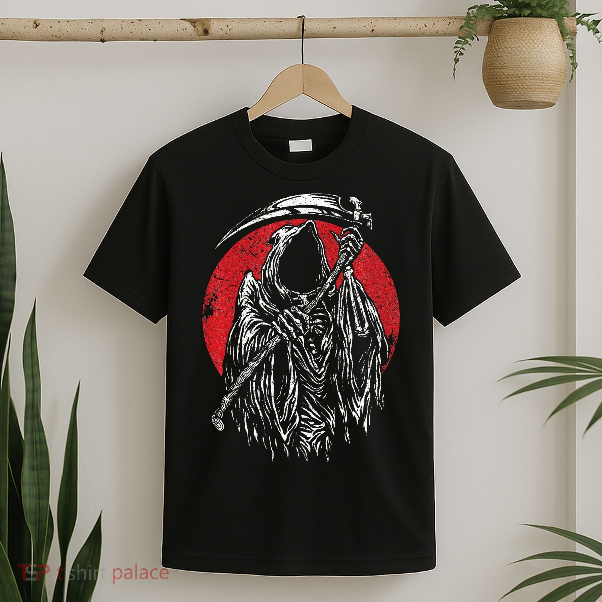 The Grim Reaper Skeleton Skull Death Scythe Grunge Horror T-Shirt