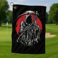 The Grim Reaper Skeleton Skull Death Scythe Grunge Horror Golf Towel thumb 1