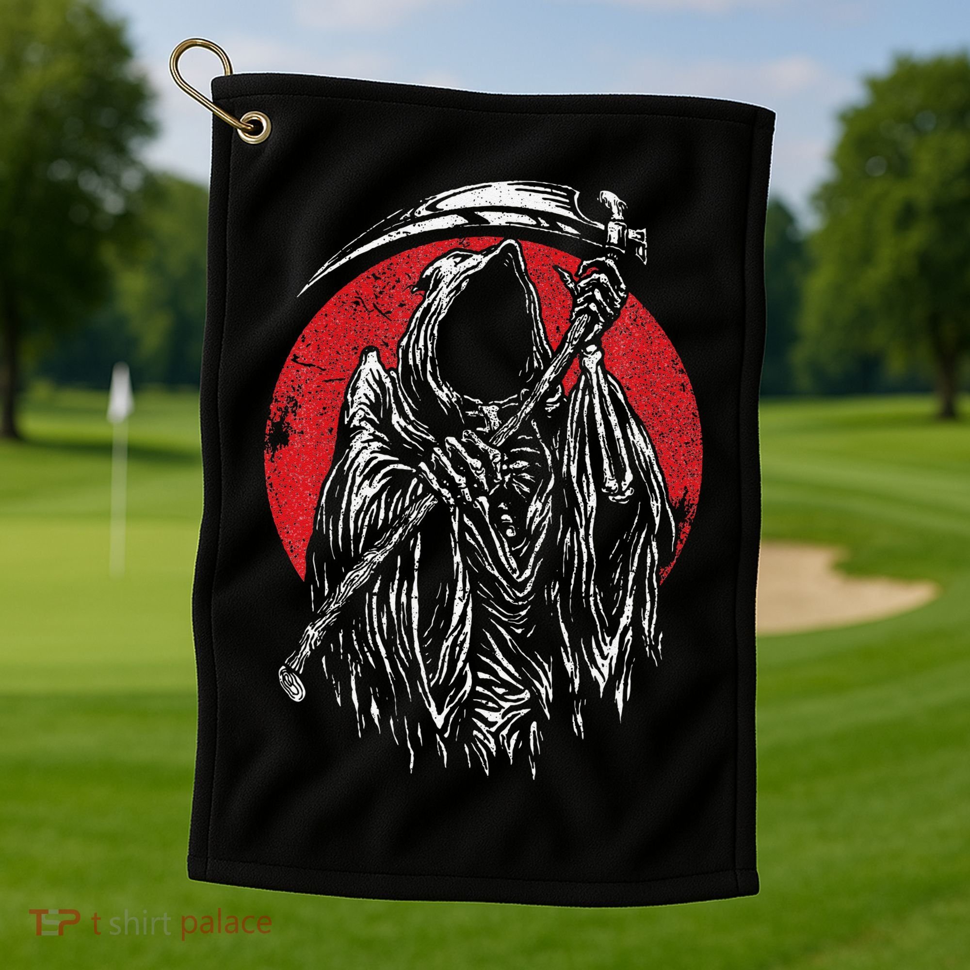 The Grim Reaper Skeleton Skull Death Scythe Grunge Horror Golf Towel