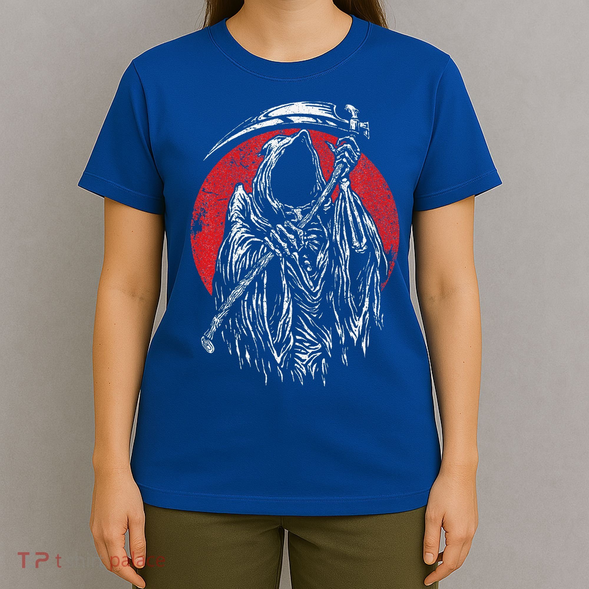 The Grim Reaper Skeleton Skull Death Scythe Grunge Horror T-Shirt