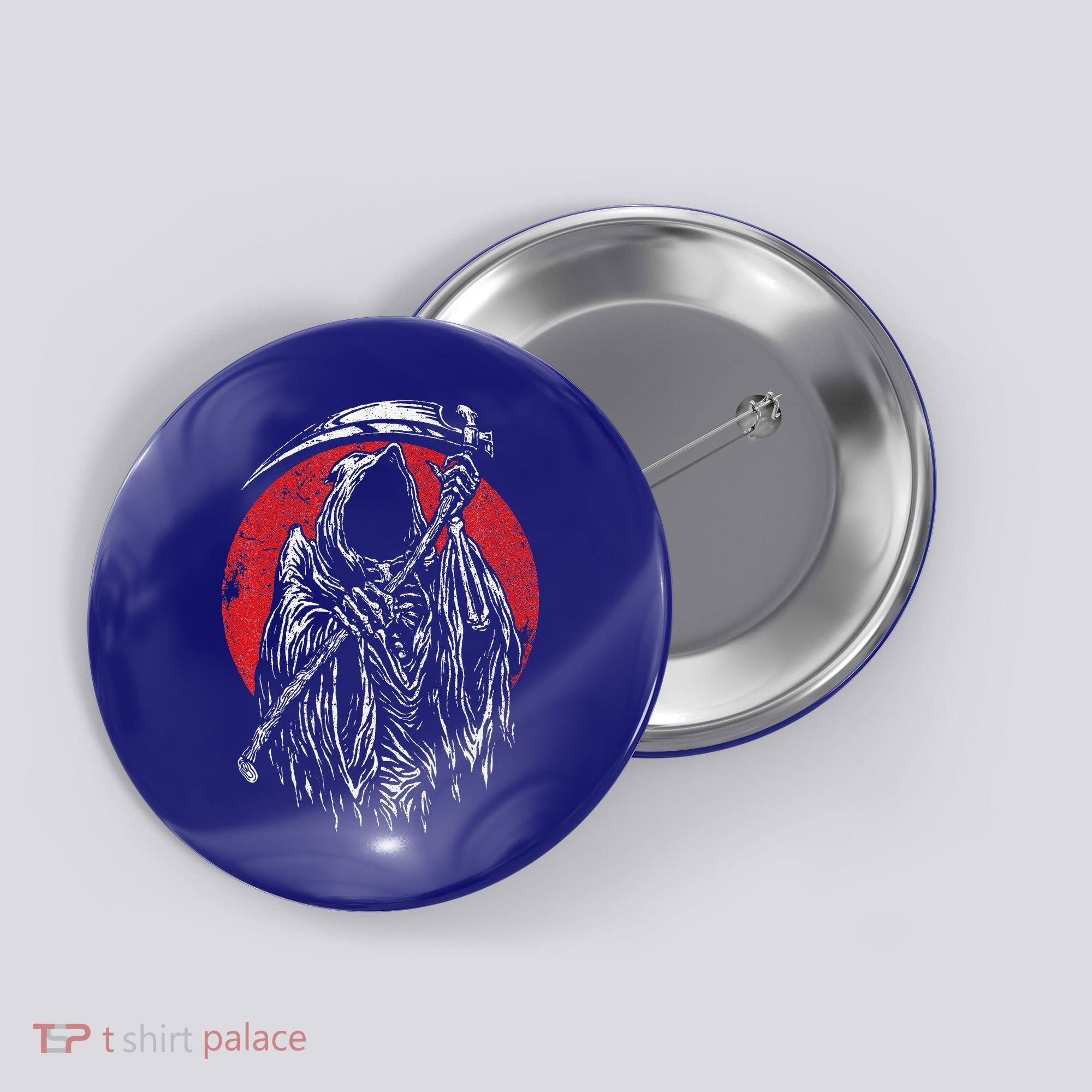 The Grim Reaper Skeleton Skull Death Scythe Grunge Horror Button