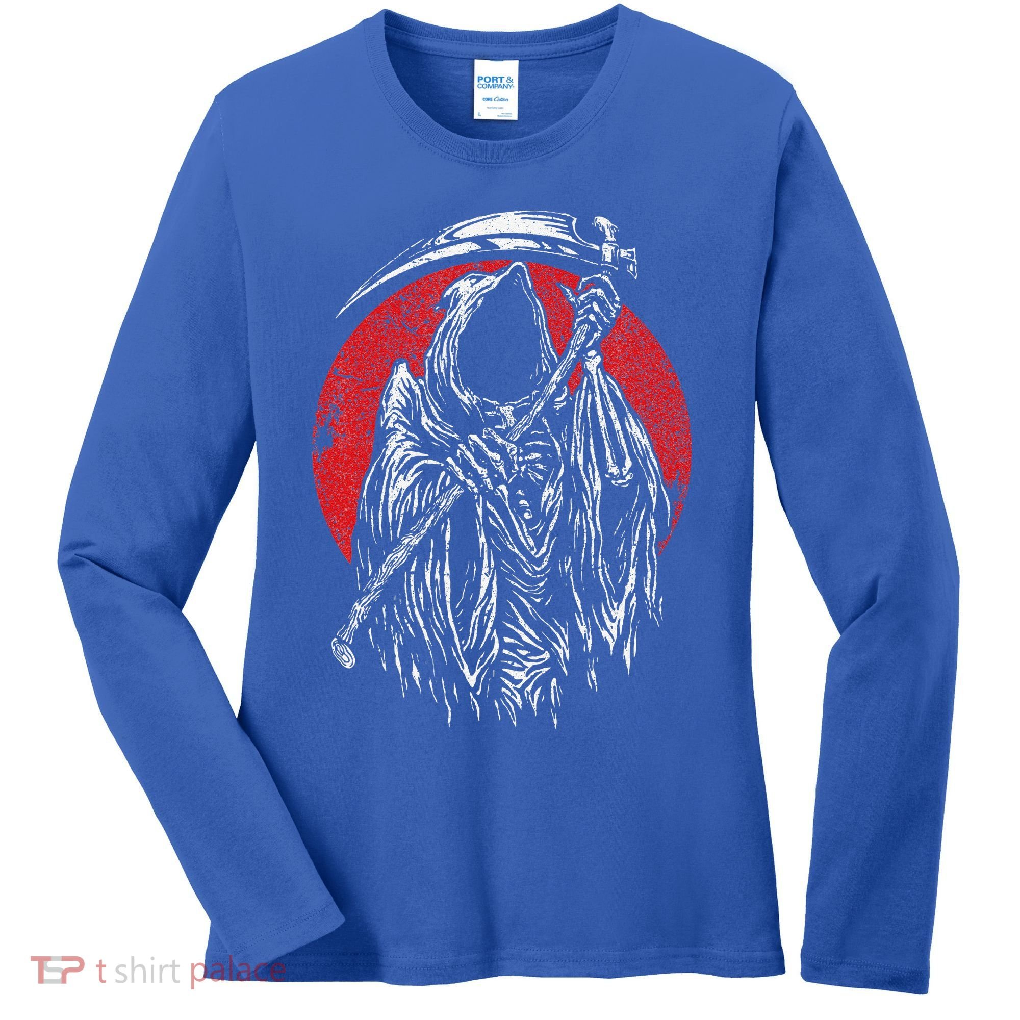 The Grim Reaper Skeleton Skull Death Scythe Grunge Horror Women's Long Sleeve Shirt