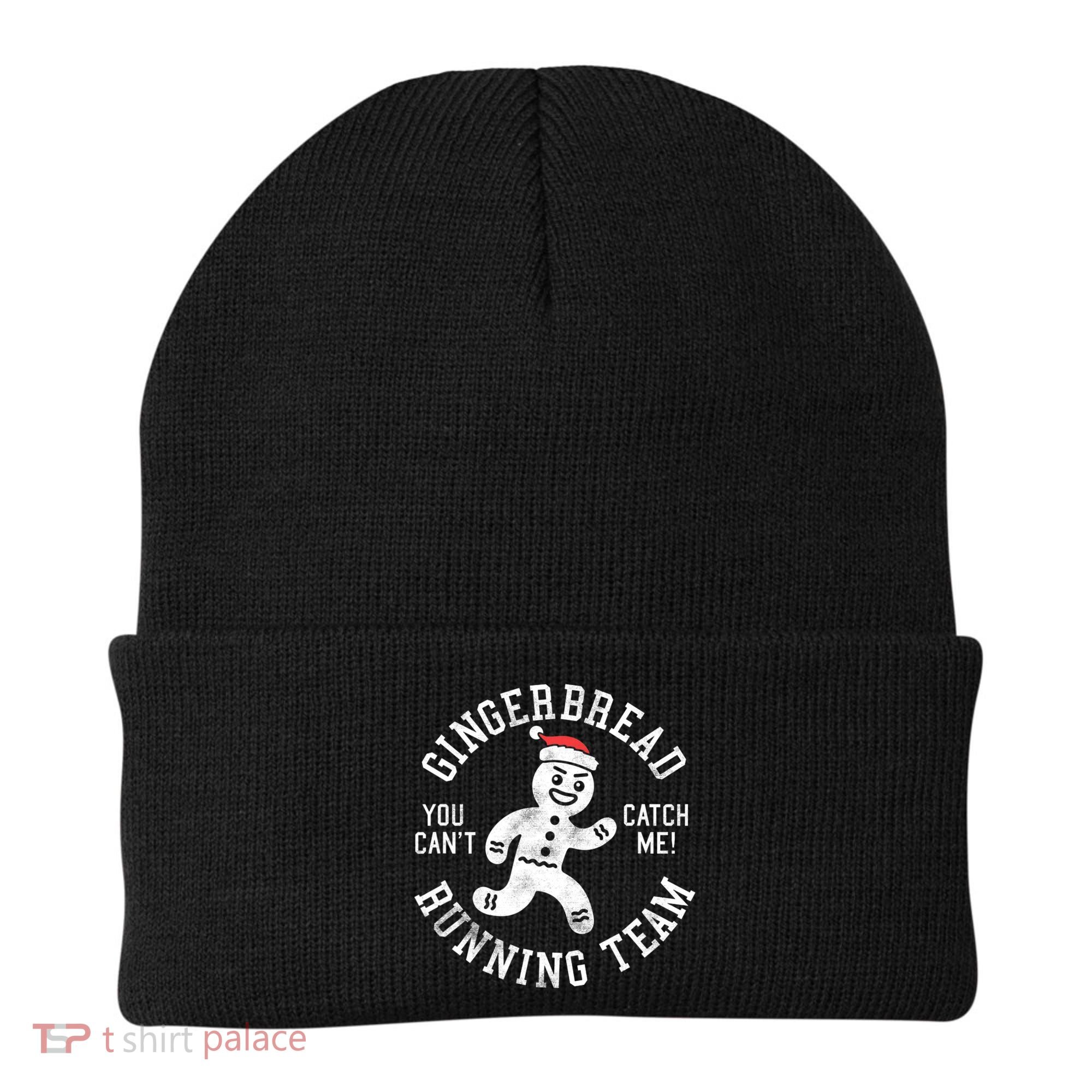 Trendy Gingerbread Running Team Christmas Humor Beanie