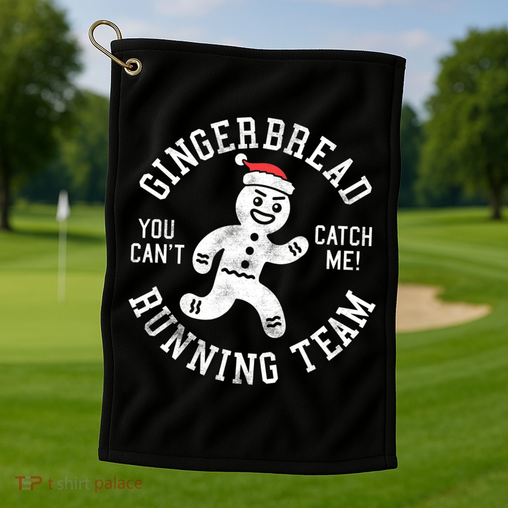 Trendy Gingerbread Running Team Christmas Humor Golf Towel