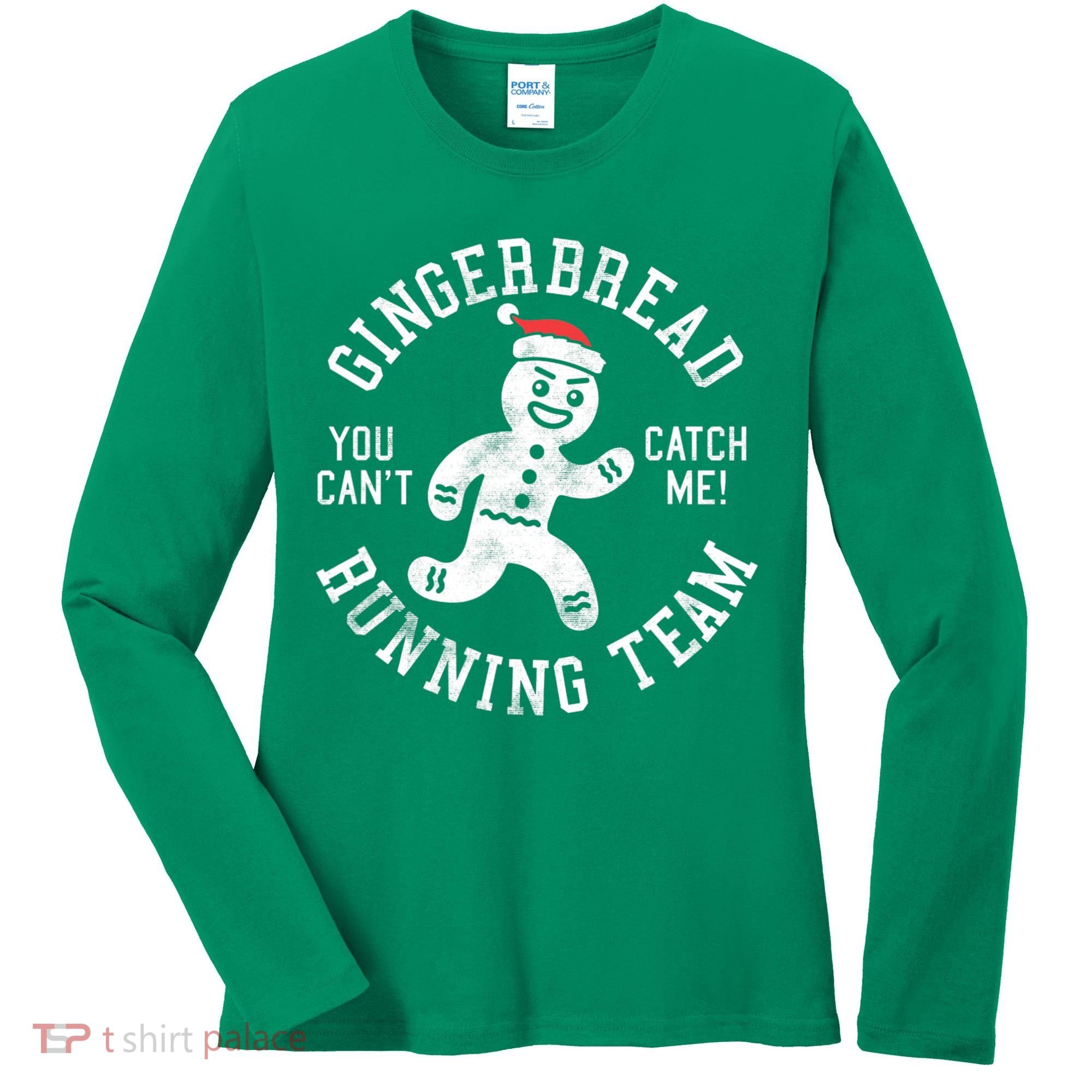 Trendy Gingerbread Running Team Christmas Humor Women's Long Sleeve Shirt