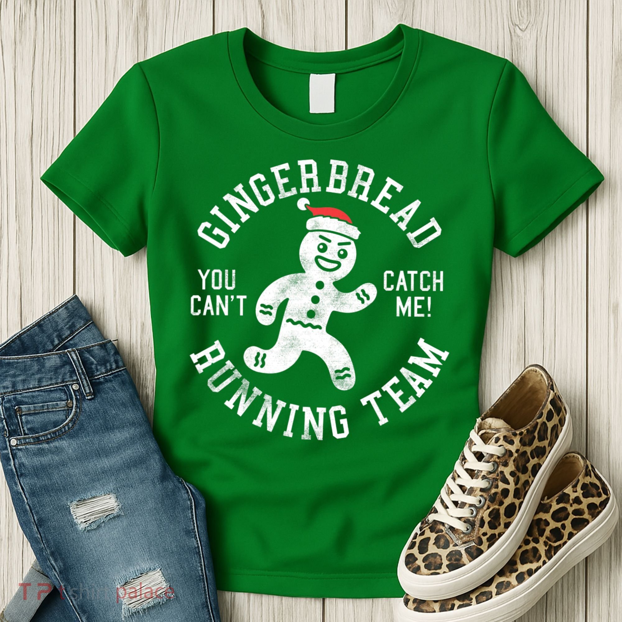 Trendy Gingerbread Running Team Christmas Humor Women's T-Shirt