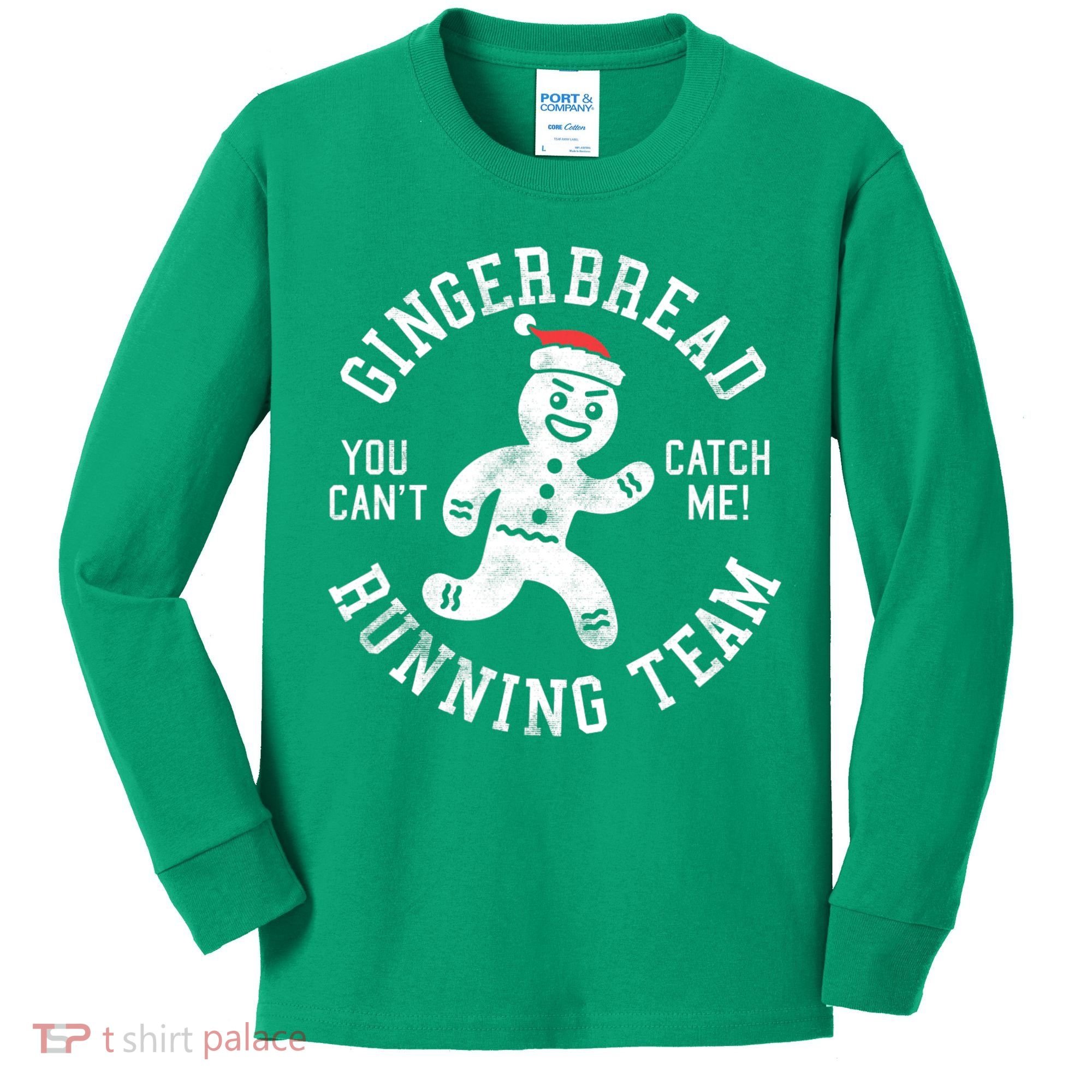 Trendy Gingerbread Running Team Christmas Humor Kids Long Sleeve Shirt