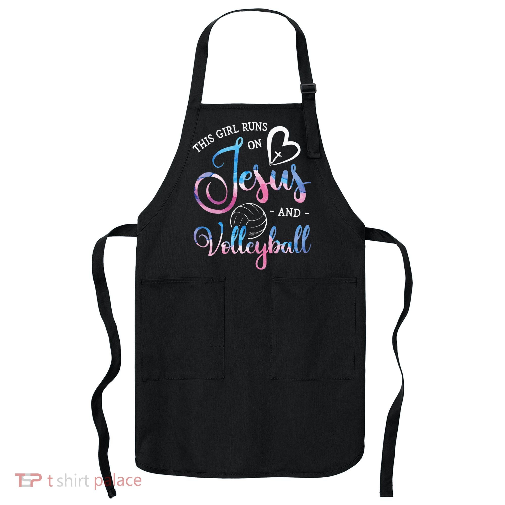 This Girl Runs On Jesus And Volleyball Player Christian Gift Apron
