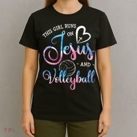 This Girl Runs On Jesus And Volleyball Player Christian Gift T-Shirt thumb 4