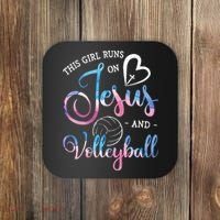 This Girl Runs On Jesus And Volleyball Player Christian Gift Coaster thumb 0
