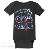This Girl Runs On Jesus And Volleyball Player Christian Gift Baby Bodysuit thumb 0
