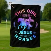This Girl Runs On Jesus & Horses Christian Equestrian Riding Golf Towel thumb 1