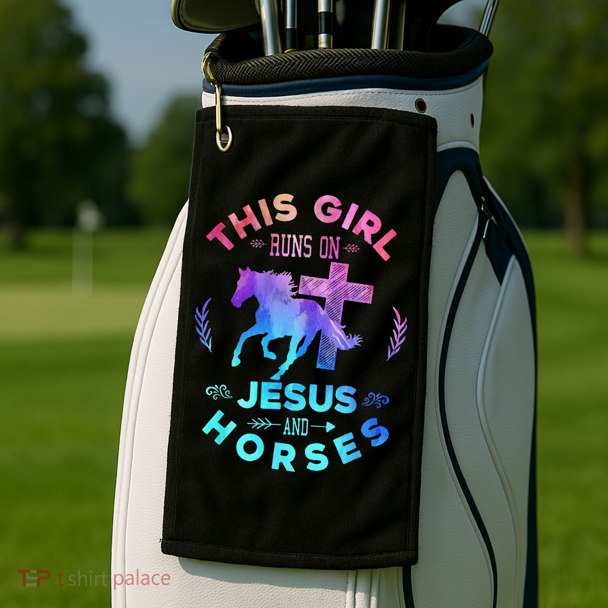 This Girl Runs On Jesus & Horses Christian Equestrian Riding Golf Towel