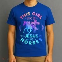 This Girl Runs On Jesus & Horses Christian Equestrian Riding T-Shirt thumb 3